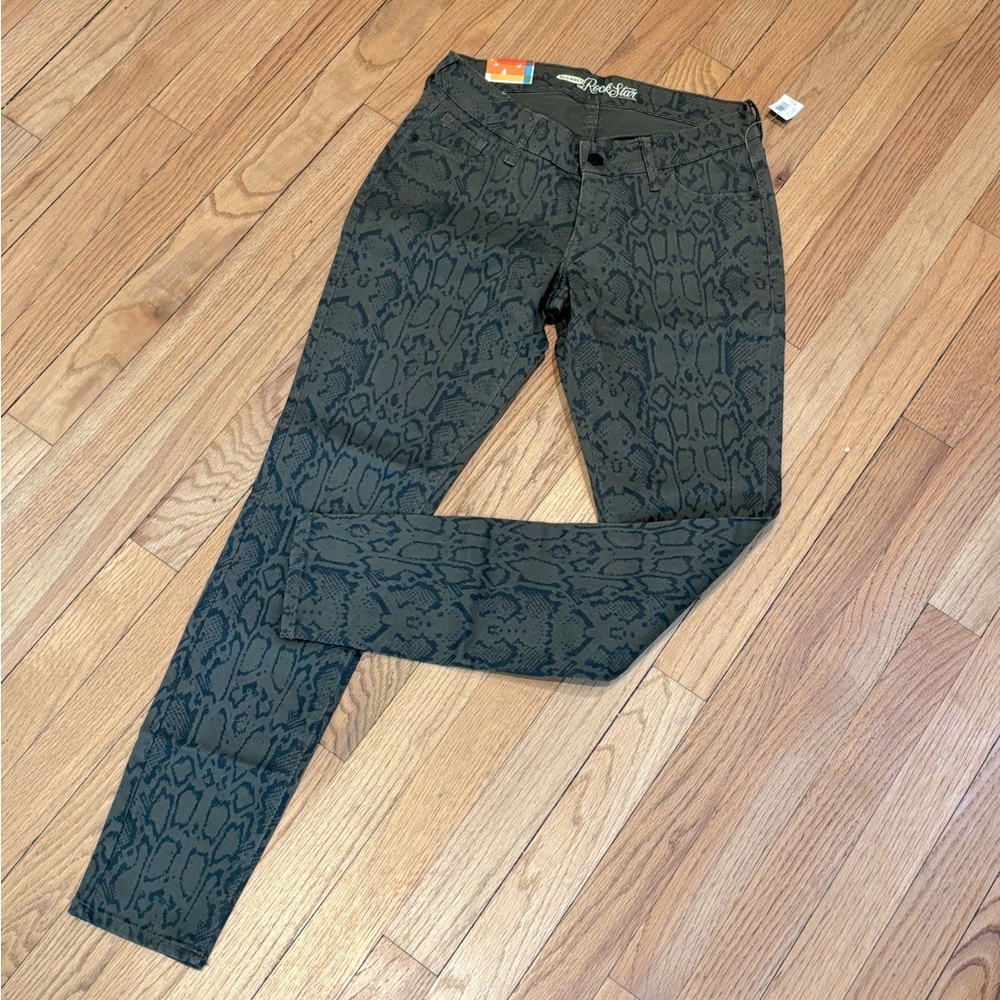 Old Navy rock star army green python snake print stretch skinny low rise jeans 4